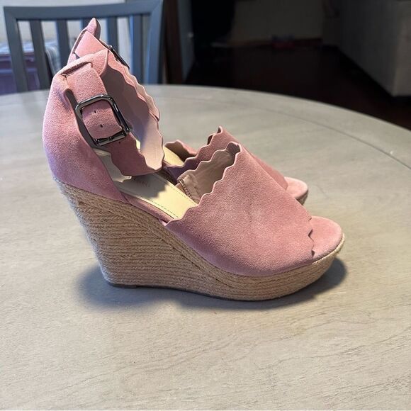Marc Fisher‎ Pink Haya Scallop Ankle Strap Espadrille Wedge - Size 9.5 - Picture 12 of 16